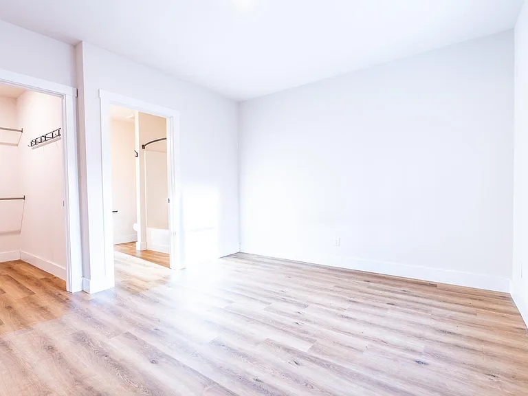 Bedroom area facing bath and closet