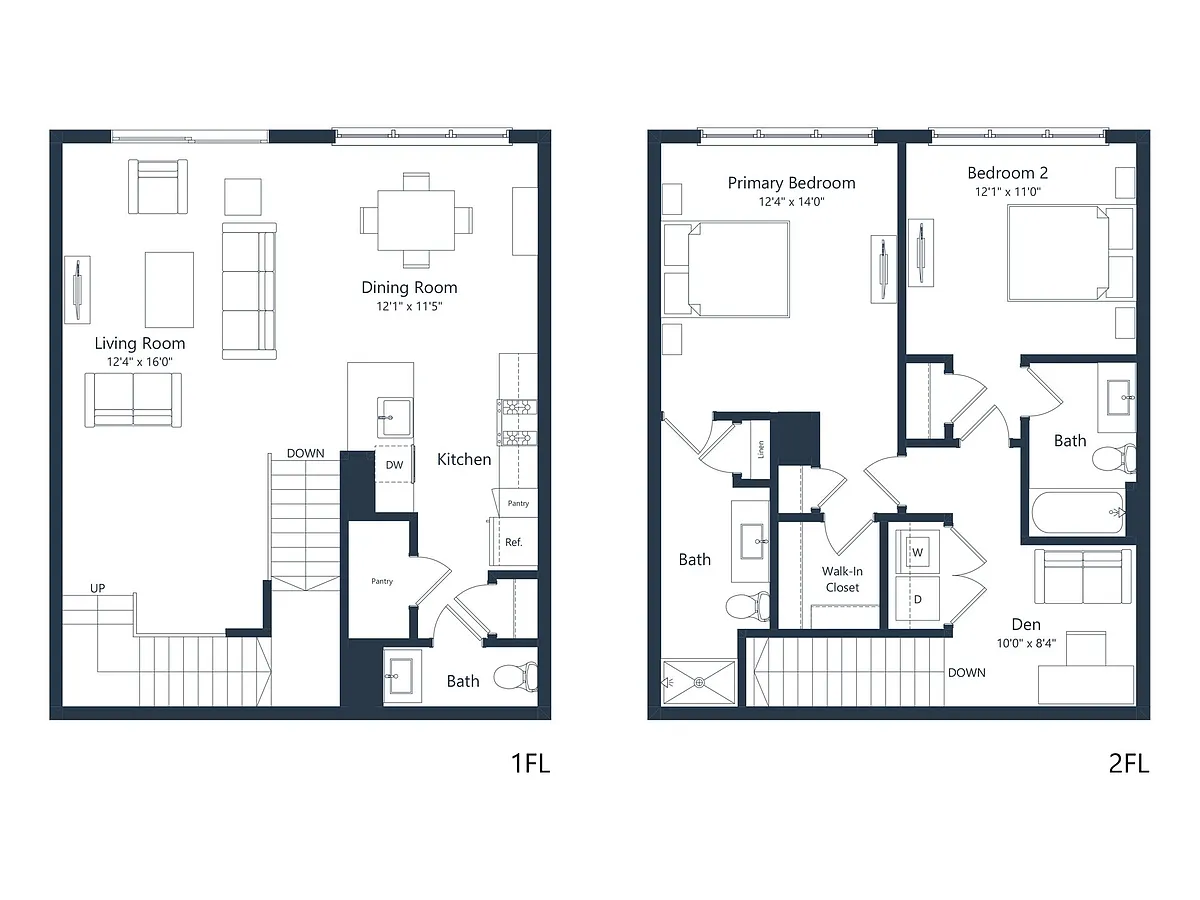 Floor plan C2- TH | 2 Bed | 2.5 Bath | Den