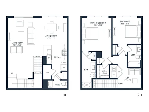 Floor plan C2- TH | 2 Bed | 2.5 Bath | Den
