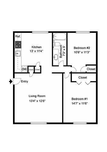 Floor plan Place 850sqft 2 BD