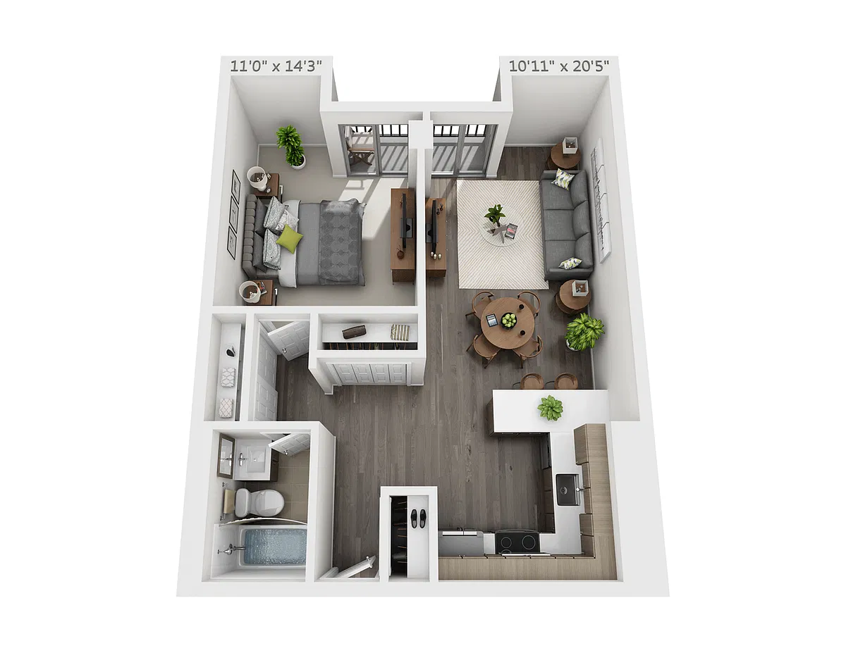 Floor plan One Bedroom with Balcony B2