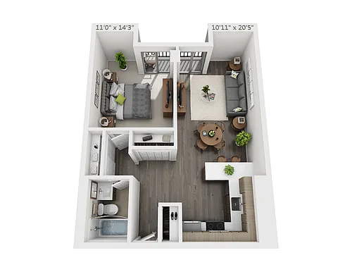 Floor plan One Bedroom with Balcony B2