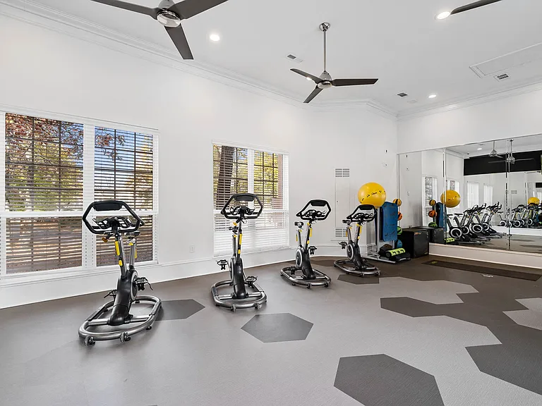 Elite fitness center with weights and cardio equipment at Hawthorne at the Carlyle in Greenville, SC