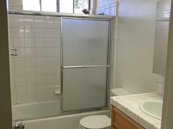The bathroom tub is princess sized and is a gentler way to step into the tub.