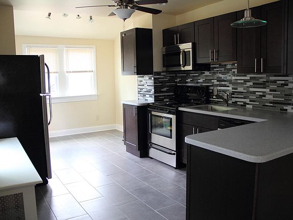 Kitchen and dining area, from living room