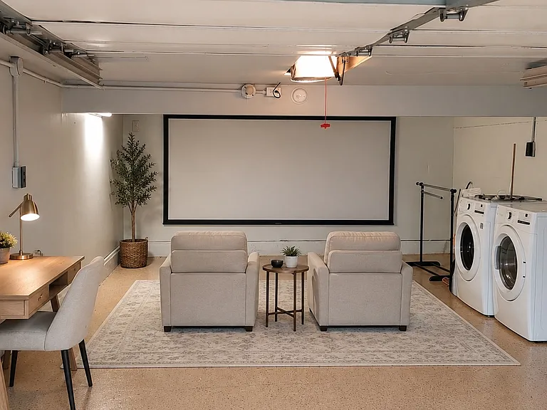 Washer and dryer are included with house. Virtual staging.