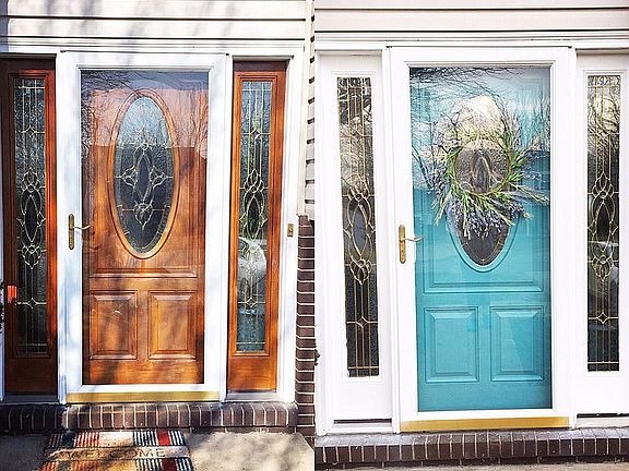 Refinished door before/after
