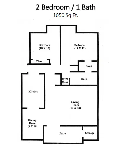 Floor plan 2 Bedroom 1 Bath