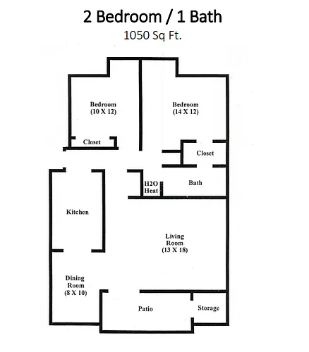 Floor plan 2 Bedroom 1 Bath