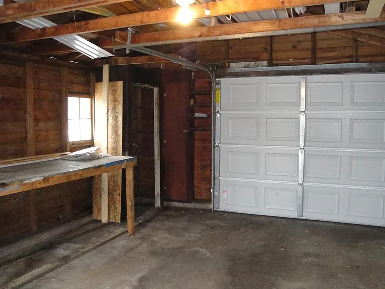 oversized garage with workbench