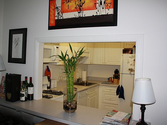 Kitchen and bar/window to living room