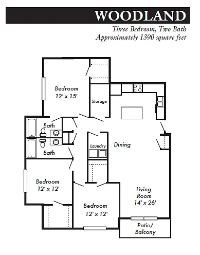 Floor plan 3 Bed 2 Bath Woodland