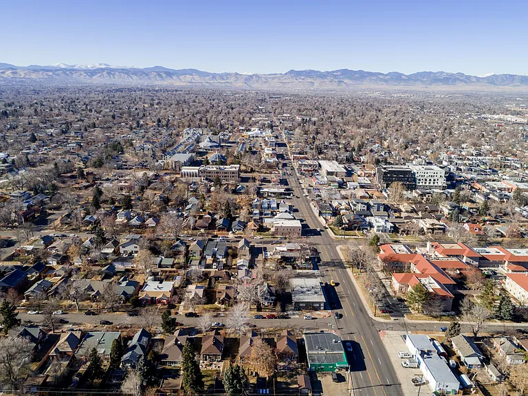 Drone view from the apartment looking west. Just 5 blocks from Tennyson Street and 5.5 blocks from Highlands Square.