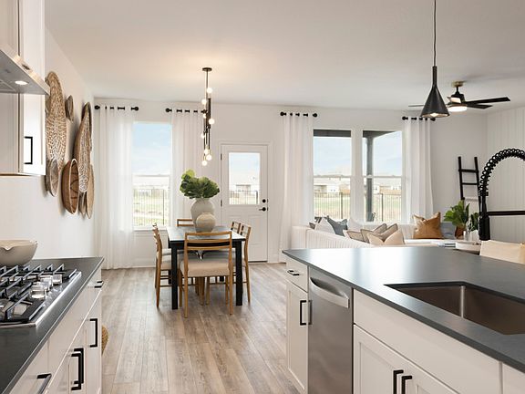 Kitchen open to dining area