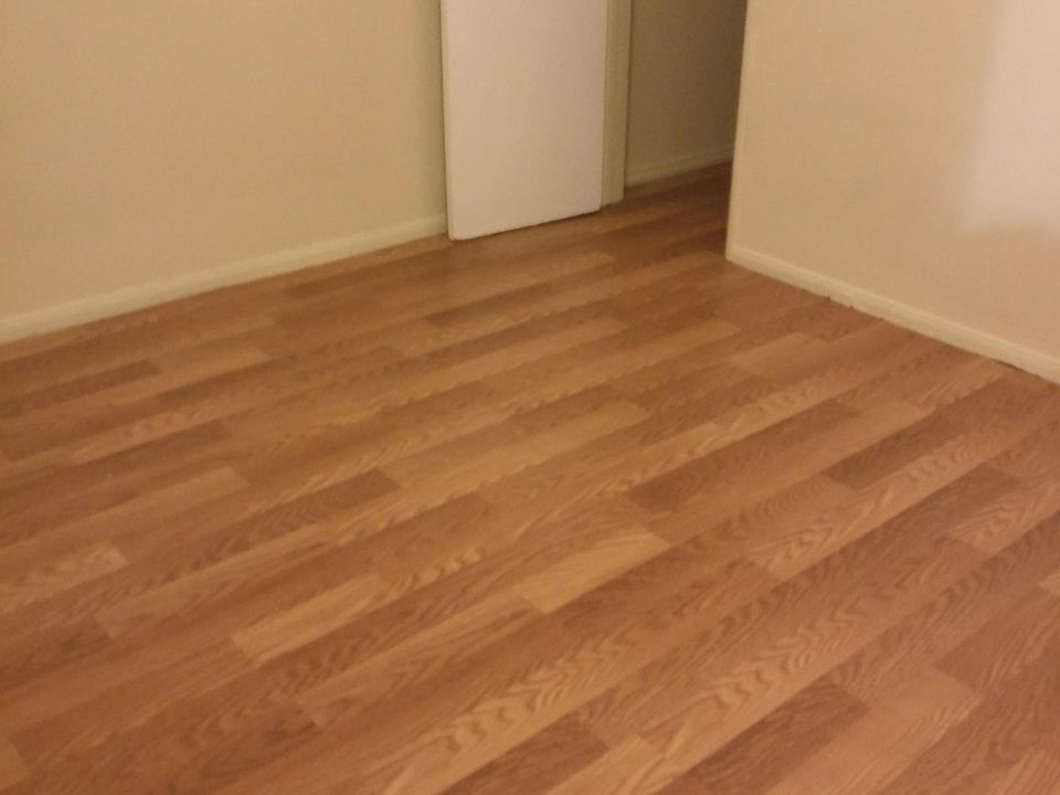 Spacious bedroom with walk in closet all with new laminate flooring .