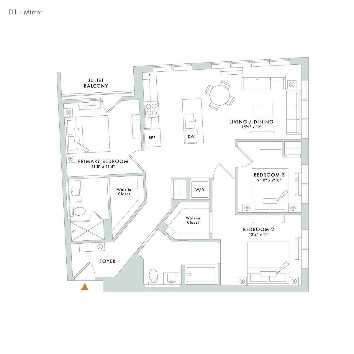 Floor plan D1M1 - Juliet Balcony