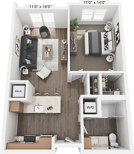 Floor plan 1 Bed 1 Bath - 1A