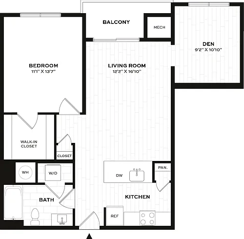 Floor plan 1 Bed/1 Bath Den-C1