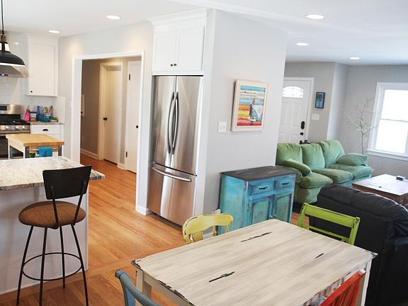 View from dining into kitchen and living room. Great space for entertaining