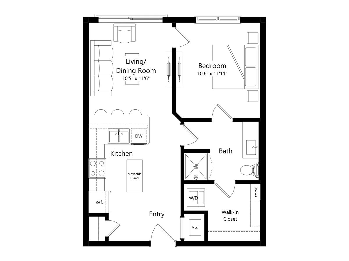 Floor plan A2 | 1 Bed | 1 Bath
