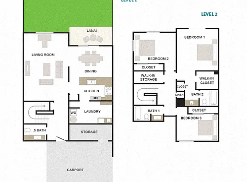 Floor plan Mahana 3/2.5 1504sf Townhome