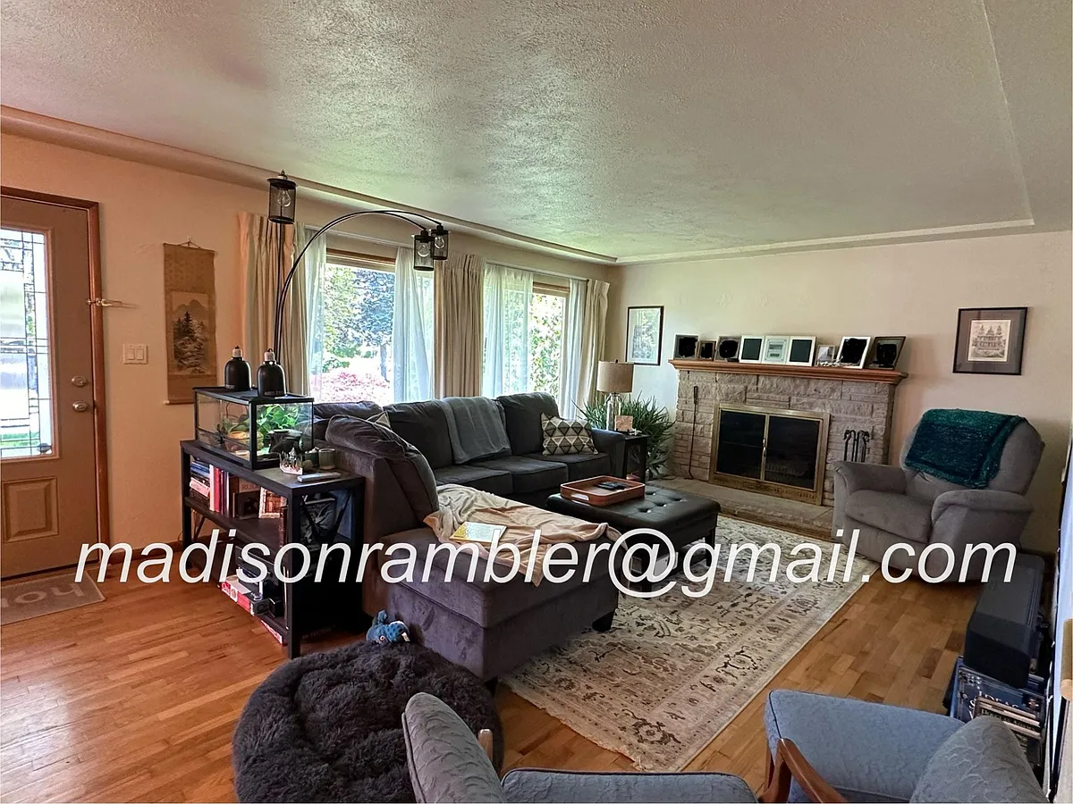 Cozy living room with wood burning fireplace - 1211 N Madison St