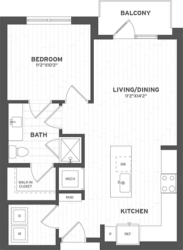 Floor plan 1 Bed/1 Bath-A2