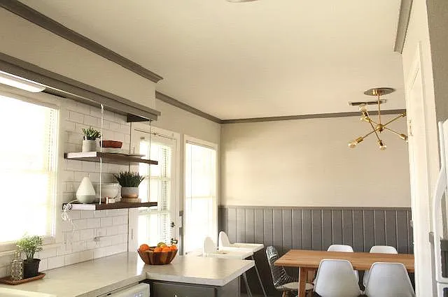 Large kitchen. Fits a table that seats 8-10! Lots of cabinet space. View of the back yard.