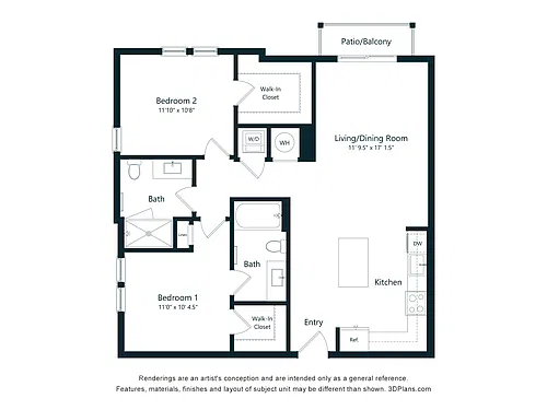Floor plan The Island | 2 Bed | 2 Bath