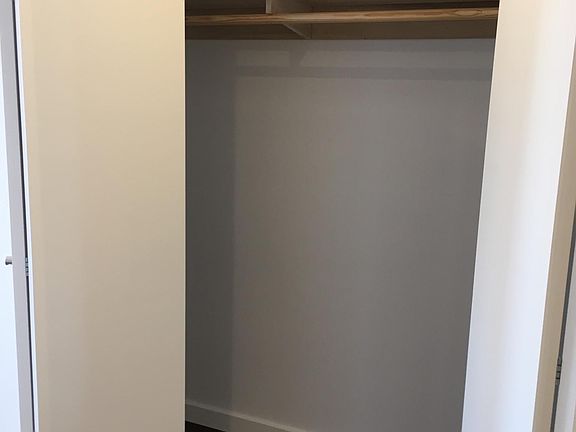 8 ft. closet with lacquered wood pole and painted wood shelf