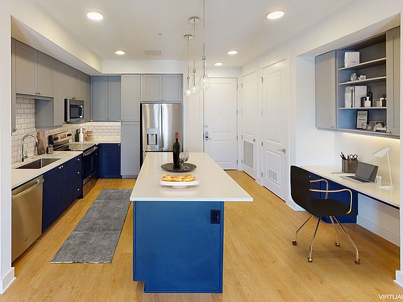 AMLI Branch Park Blue Kitchen Staged