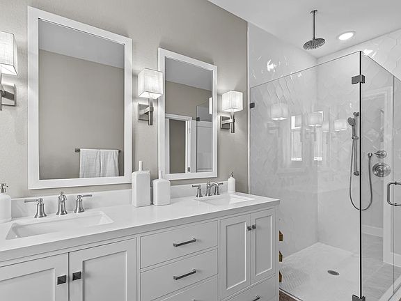 Primary bath with double vanity and shower