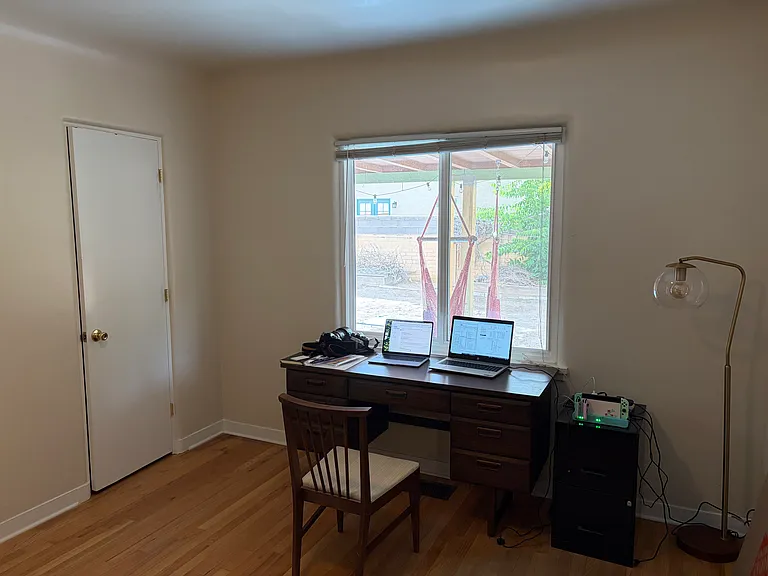 Office looks east onto backyard