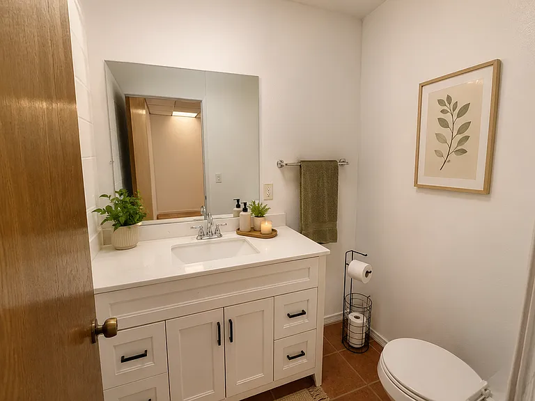 Virtually Staged. Private bathroom of bedroom 2.