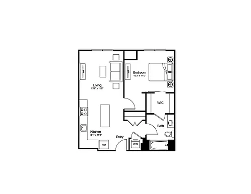 Floor plan 1 Bed/1 Bath PH-A3