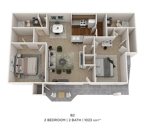 Floor plan Two Bedroom - 1023 Sqft