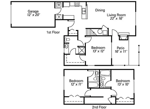 Floor plan 3 Bedroom Townhome