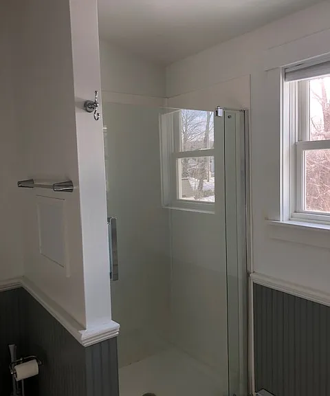Bathroom With A Walk In Shower And Deep Soaking Tub.