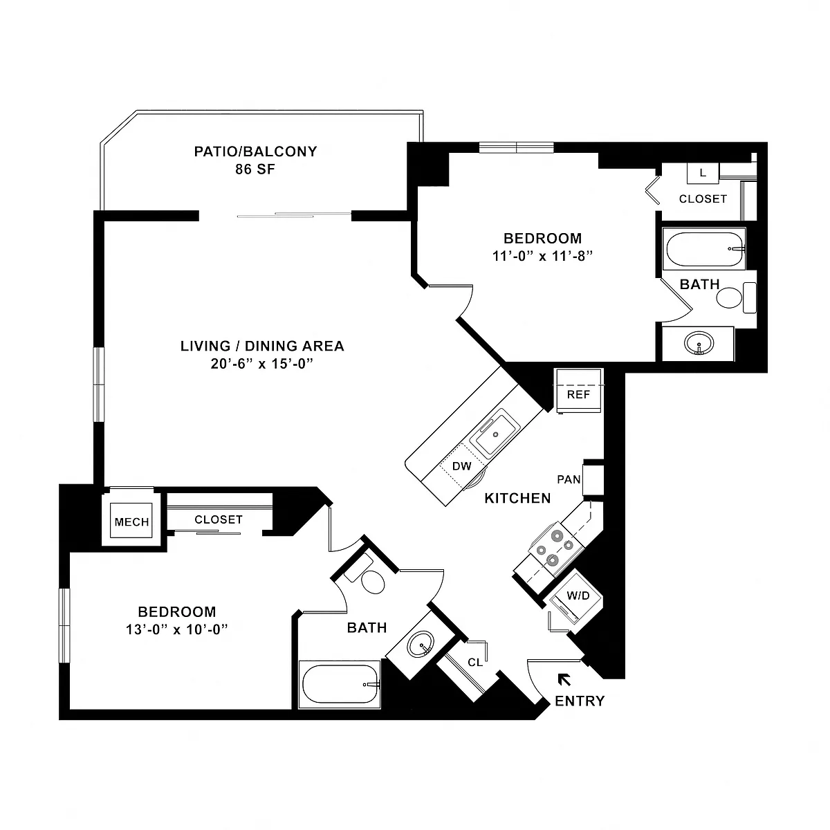 Floor plan 2 Bed/2 Bath-B03