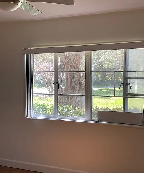 City Sanctuary, view from bedroom window, painted white