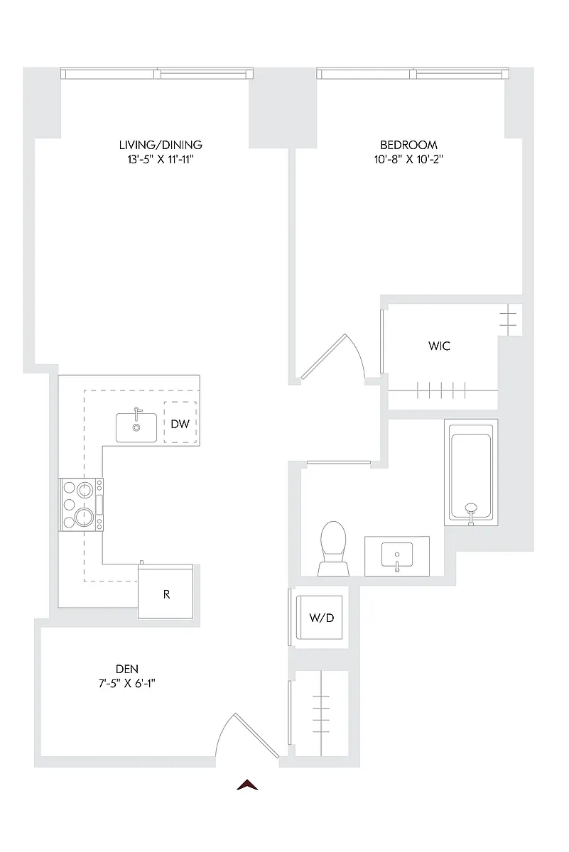 Floor plan 1 Bed 1 Bath + Den D