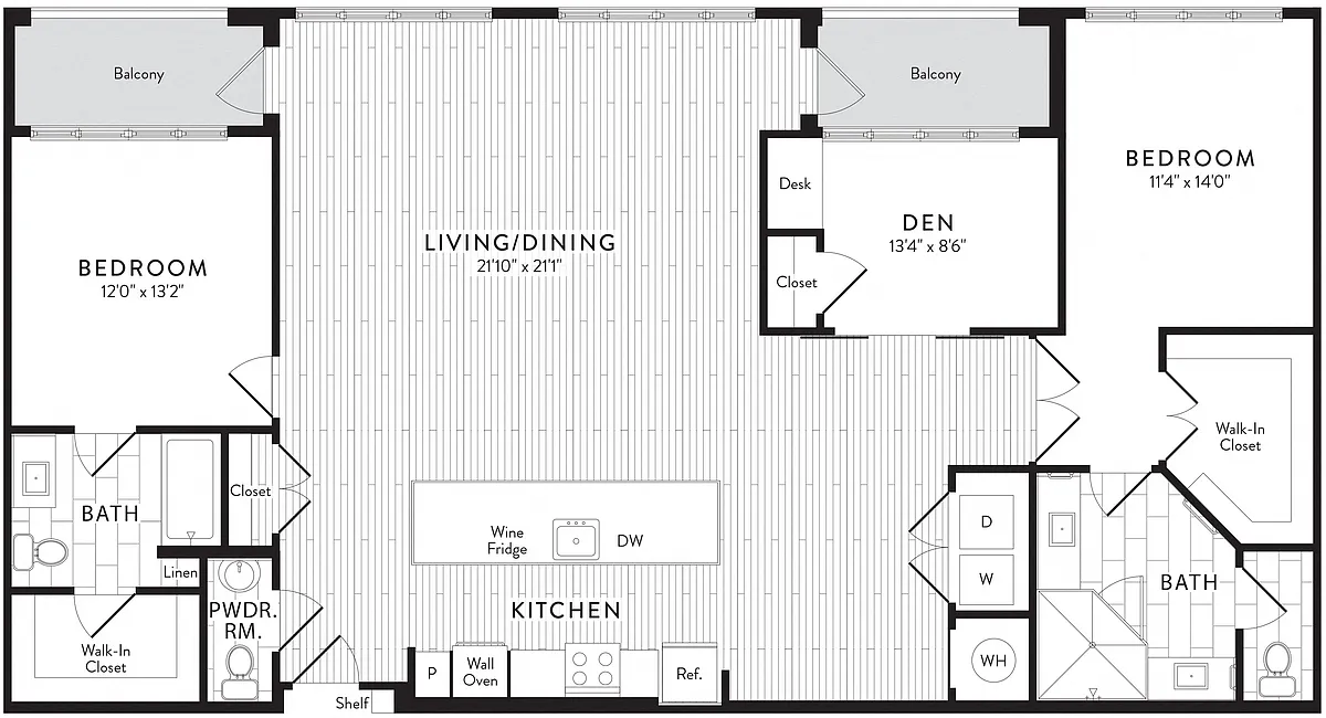 Floor plan D1 - 2 Bed_2 Bath Den