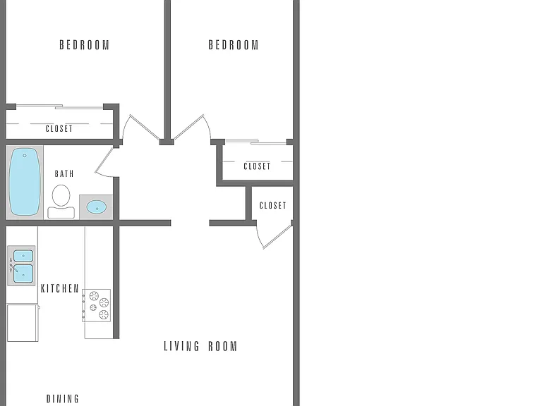 2 Bedroom, 1 Bath, 567 SF 2 Bedroom, 1 Bath, 567 SF
