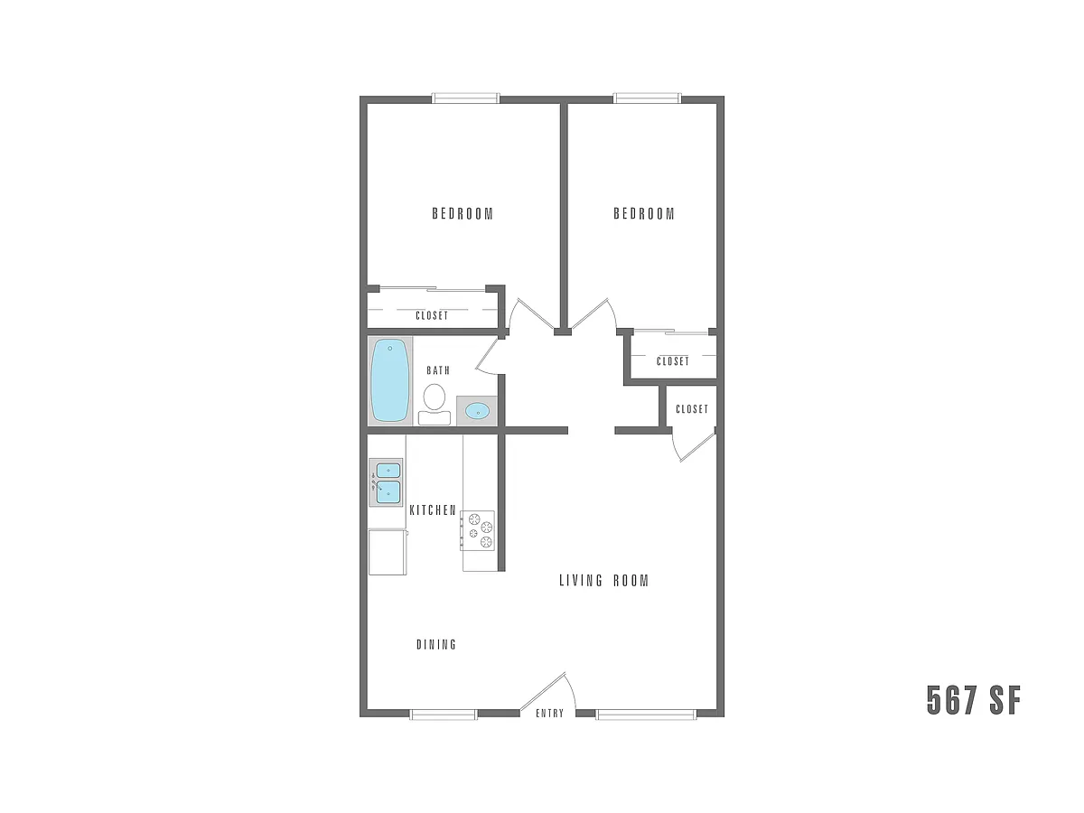 Floor plan 2 Bedroom 1 Bath