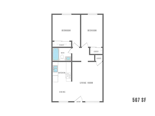 Floor plan 2 Bedroom 1 Bath