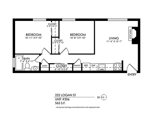 Floor plan 2 Bedrooms, 1 Bath