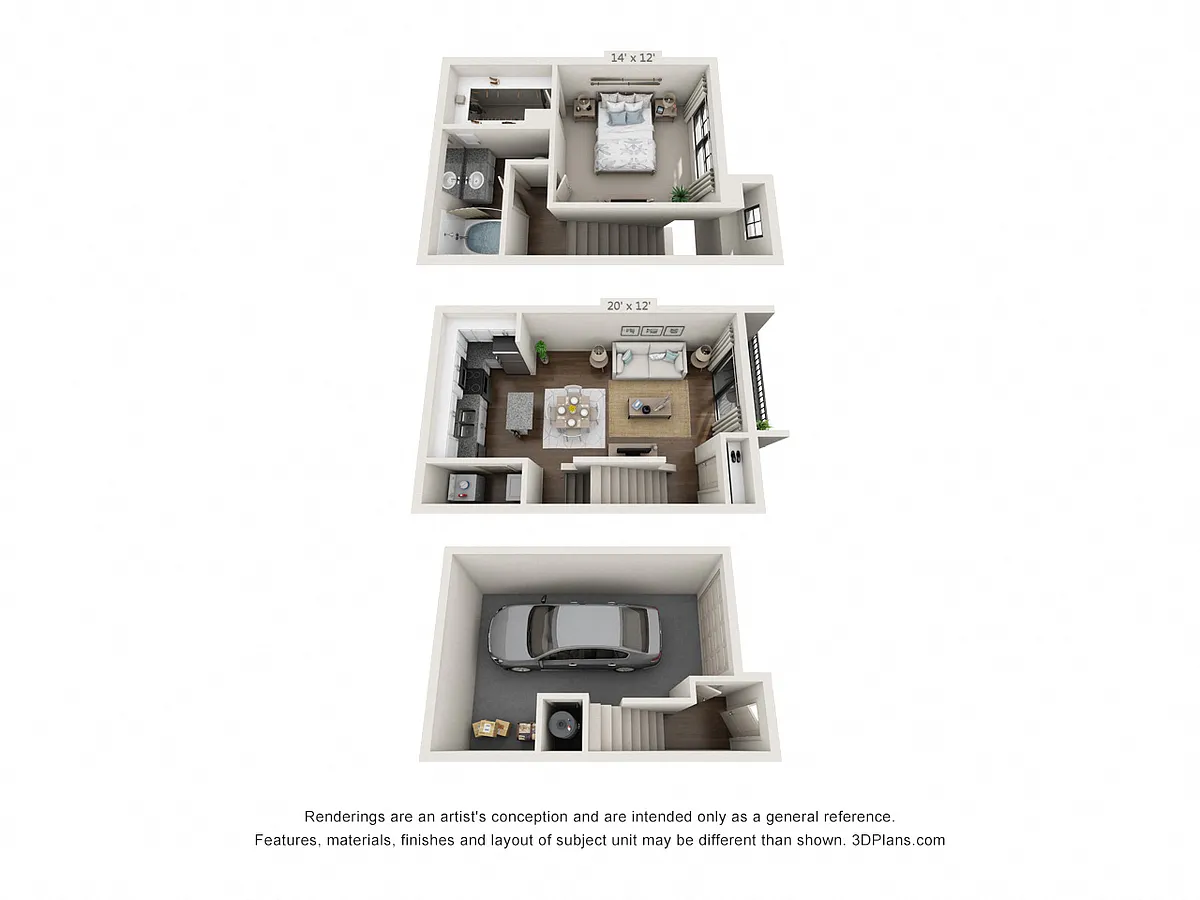 Floor plan 1 Bedroom, 1 Bath A (1-Car Garage)