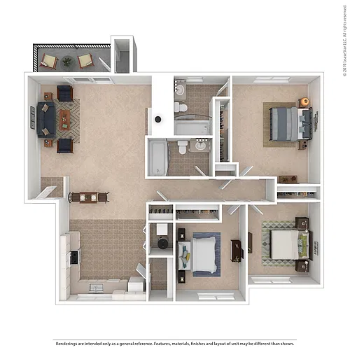 Floor plan 3 Bedroom, 2 Bath C1