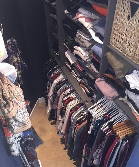 Walk in closet with peg board storage
