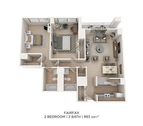 Floor plan Two Bedroom 2 Bath - 993 sqft